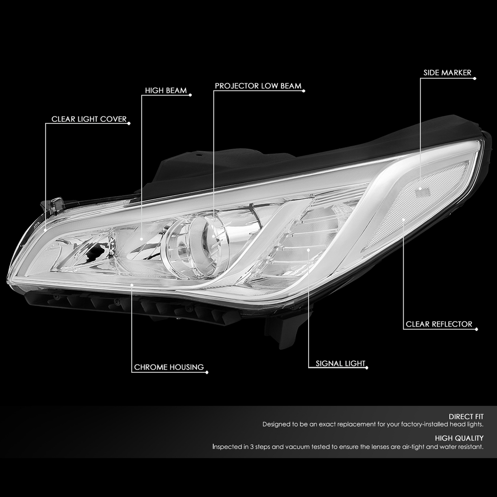 1517 Hyundai Sonata Projector Headlights Chrome / Clear