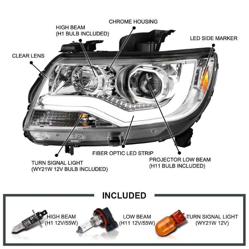 SpecD 1521 Chevy Colorado Projector Headlights LED DRL Tube Chrome