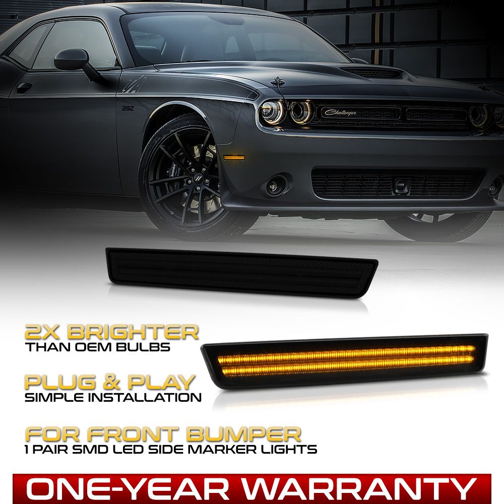 Dodge Charger Front Bumper NJSBYL Smoked Lens Challenger LED Side Marker Lamp Light Kits For Dodge Challenger 2015 2016 2017 2018 2019 2020 2021 Front Rear Amber/Red LED Left Right Side Turn - Foto 11