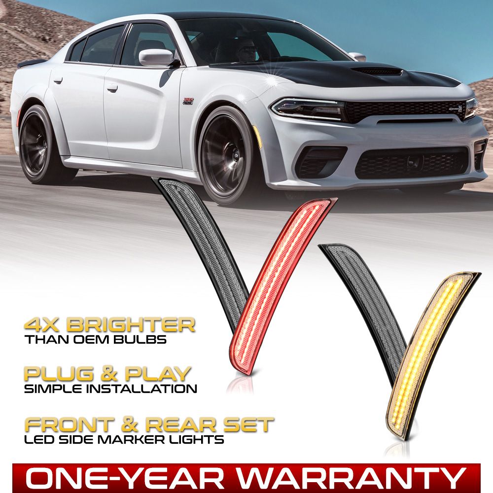 1522 Dodge Charger LED Side Marker Lights Amber & Red Clear LACSML4PCDCHR15ARC
