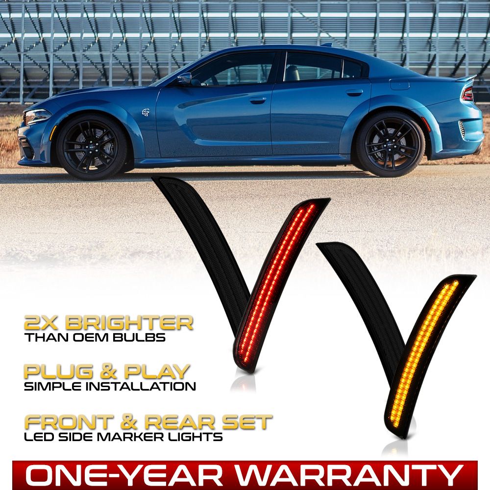 1522 Dodge Charger LED Side Marker Lights Amber & Red Smoked Lens