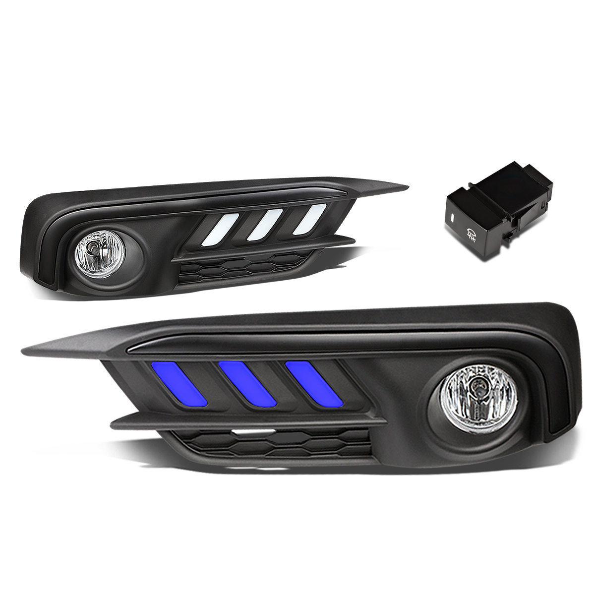 1617 Honda Civic LED DRL Fog Lights Black Bezel / Frosted Lens (Blue