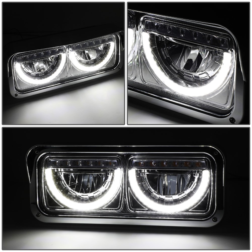 DNA Motoring HL HAY 006 BK For 1981 To 2019 Peterbilt Freightliner Classic Kenworth Pair Black Full Led Halo Drl Turn Signal Dual Projector Headlights