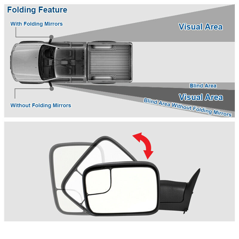 Factory Style Tow Mirrors 9497 Dodge Ram [Power Adjust] Telescoping