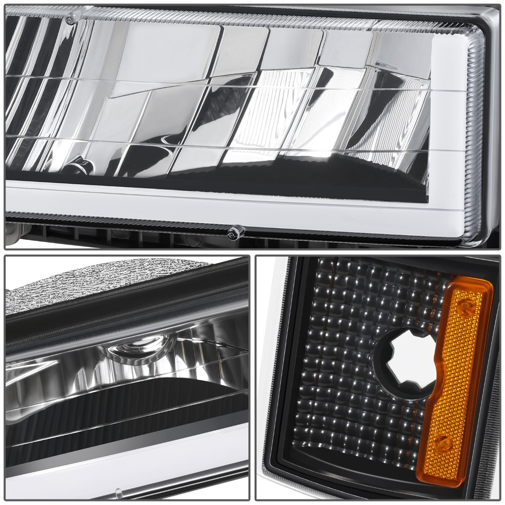 Eagle Eyes Black U-Bar Headlights For 88-99 GMC/Chevy Trucks & SUVs - DOT/SAE, Halogen Bulbs Included