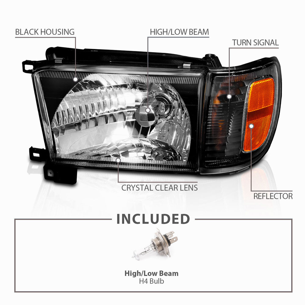 19962002 Toyota 4Runner FactoryStyle Glass Headlights Black