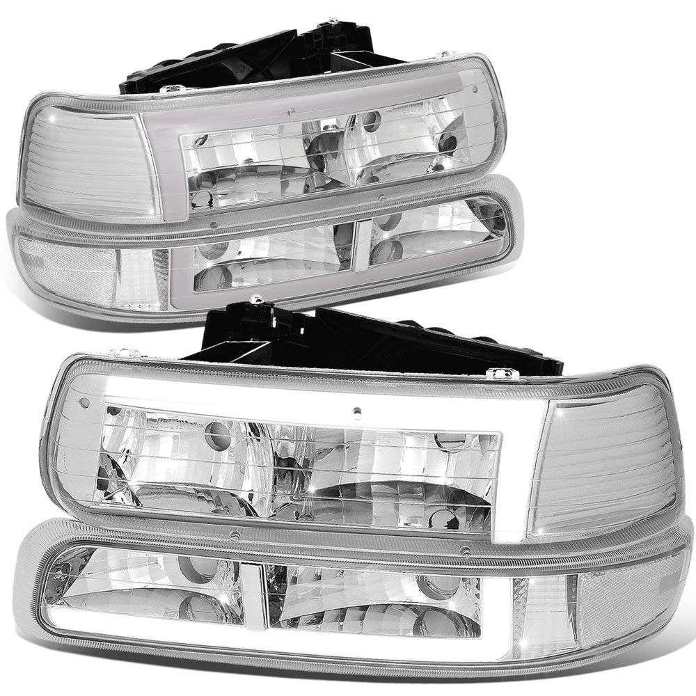 For 99-02 Silverado/00-06 Tahoe Suburban G2 DRL LED Bar Chrome Headlig