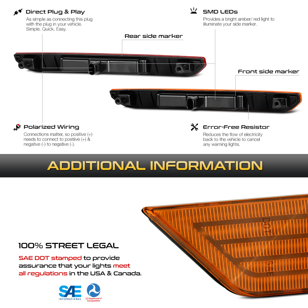 2022 GMC Sierra 2500 3500 LED Side Marker Light Amber & Red LAC