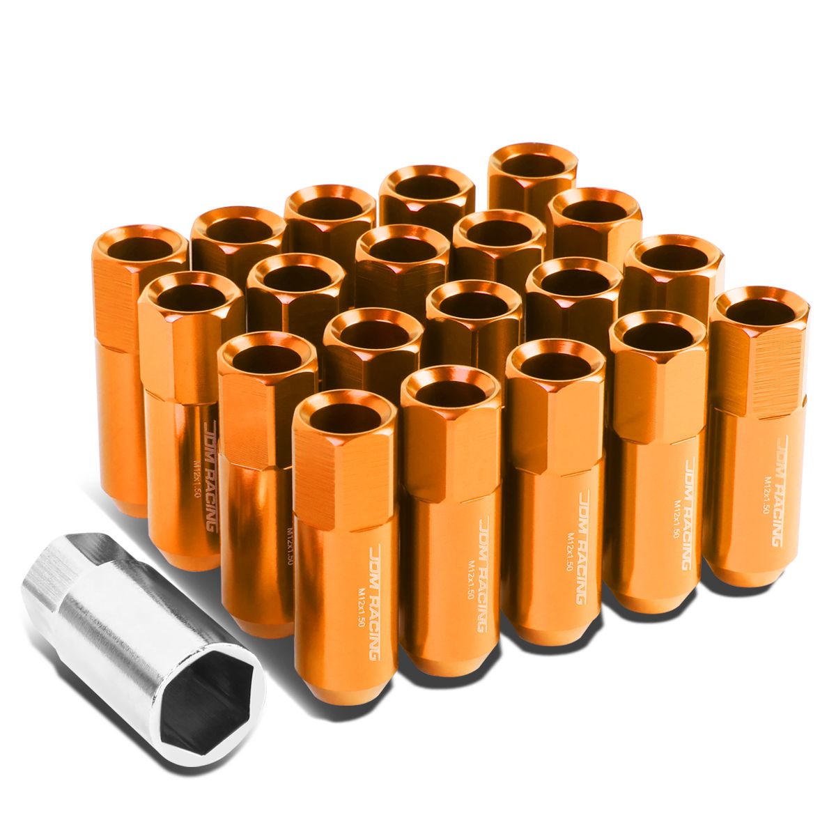 20Piece M12 x 1.5 Aluminum Alloy Wheel Lug Nuts+Adapter Key (Orange)