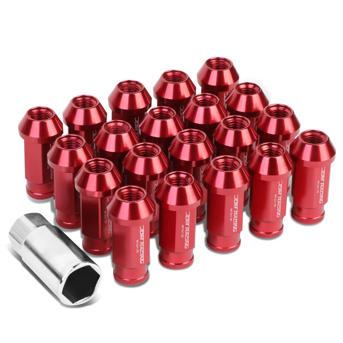 20Piece M12 x 1.5 Extended Aluminum Alloy Wheel Lug Nuts+Adapter Key Red