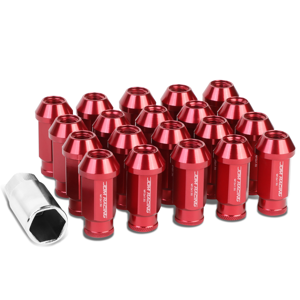 20Piece M12 x 1.5 Extended Aluminum Alloy Wheel Lug Nuts+Adapter Key Red