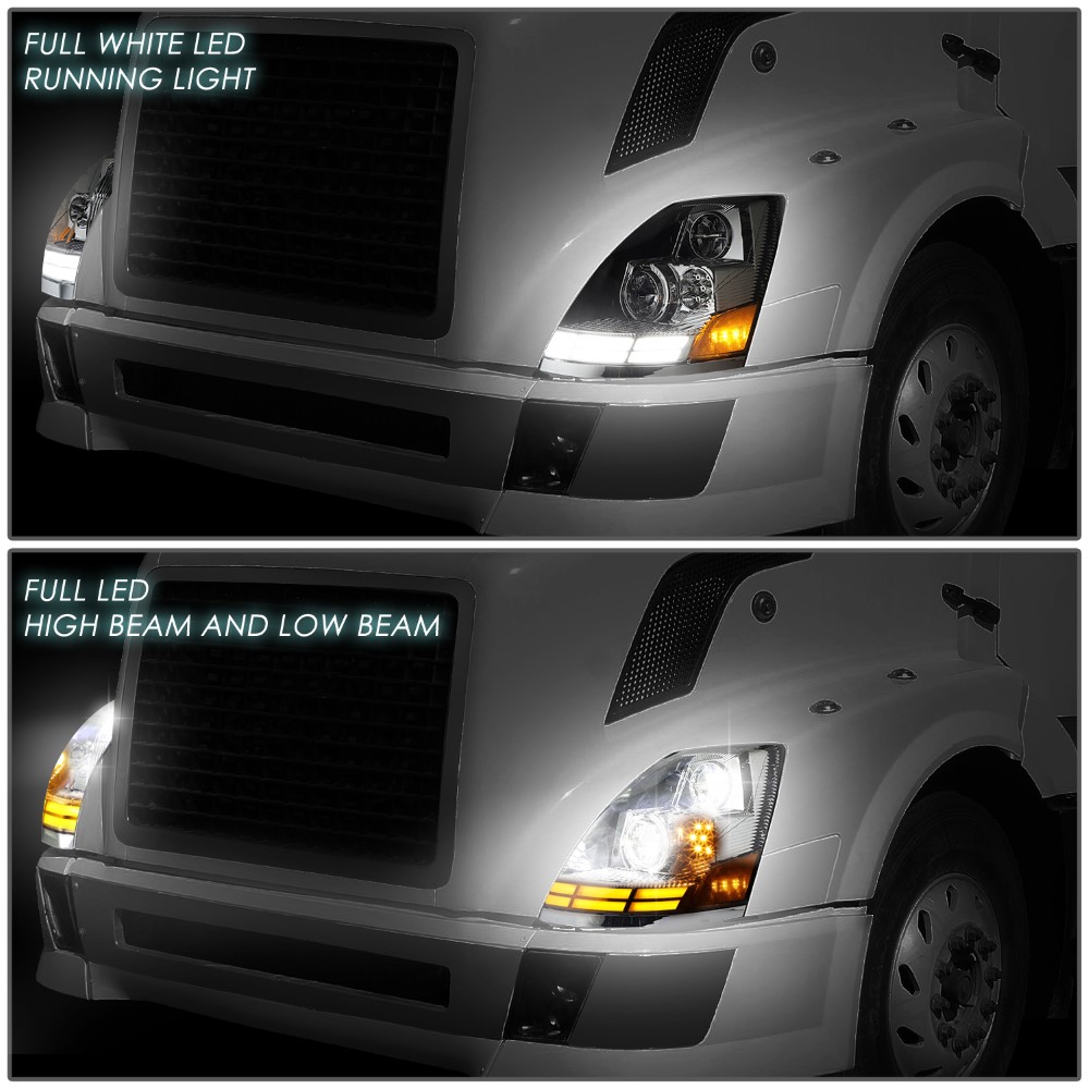 20032017 Volvo VN VNL VNM LED Reflector Switchback DRL/Turn Signal Headlights Chrome Housing