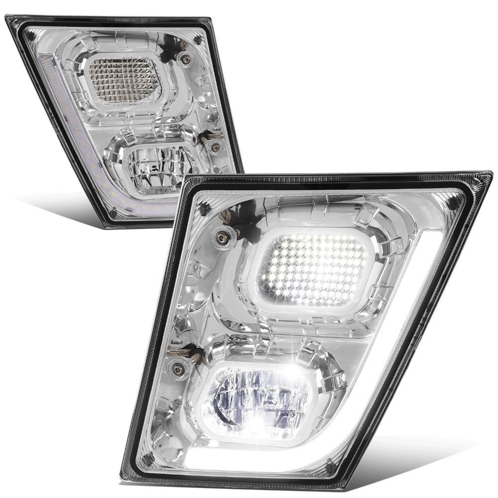 20032017 Volvo VN VNL VNM VNX Trucks Full LED DRL Strip Fog Lights Lamps Chrome Housing