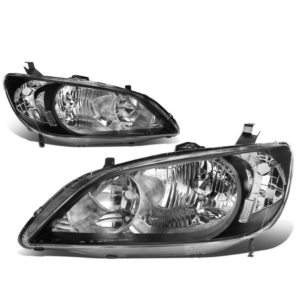 20042005 Honda Civic 2/4 Door Crystal Replacement Headlights Black