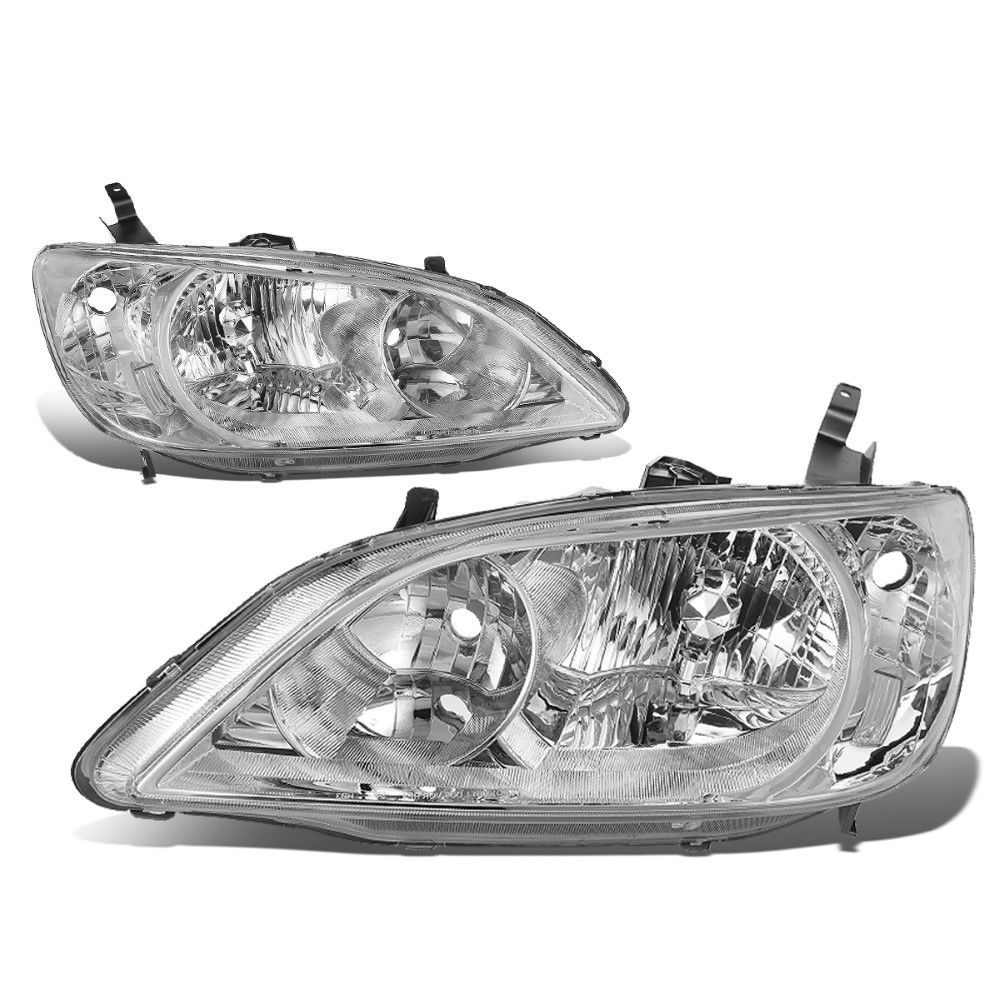 20042005 Honda Civic 2/4 Door Crystal Replacement Headlights Chrome