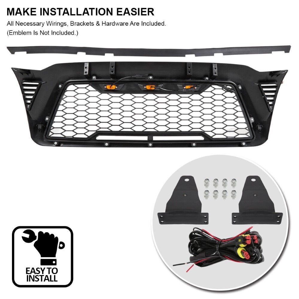 thumbnail image 2 of Black Mesh Grille For 2005-2011 Toyota Tacoma – Front Bumper Hood Insert With LED Lights 2 of 6