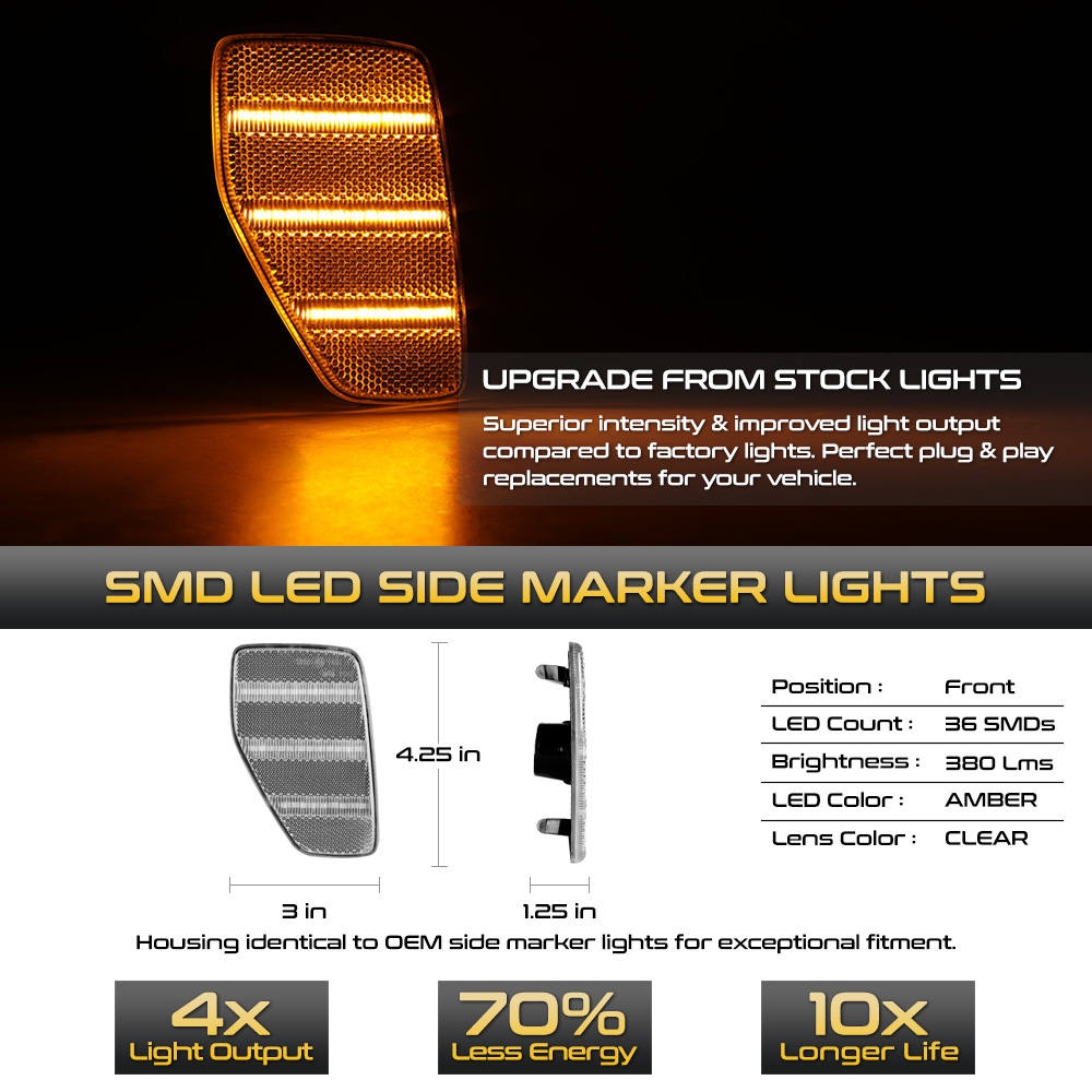 20062010 Hummer H3 H3T Amber LED Side Marker Lights Clear LACSMLFFHH306AMC