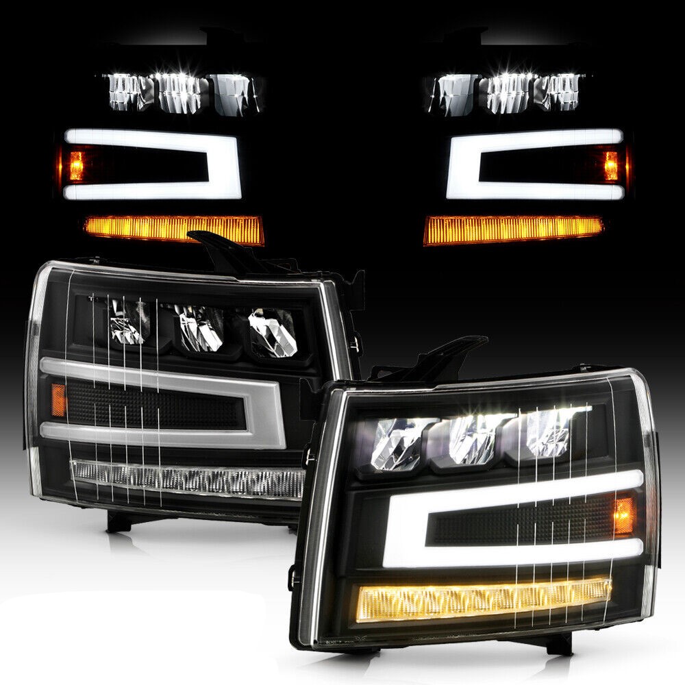 2004 Gmc Sierra Headlights Clear Reflector Black Housing LED DRL - Foto 10