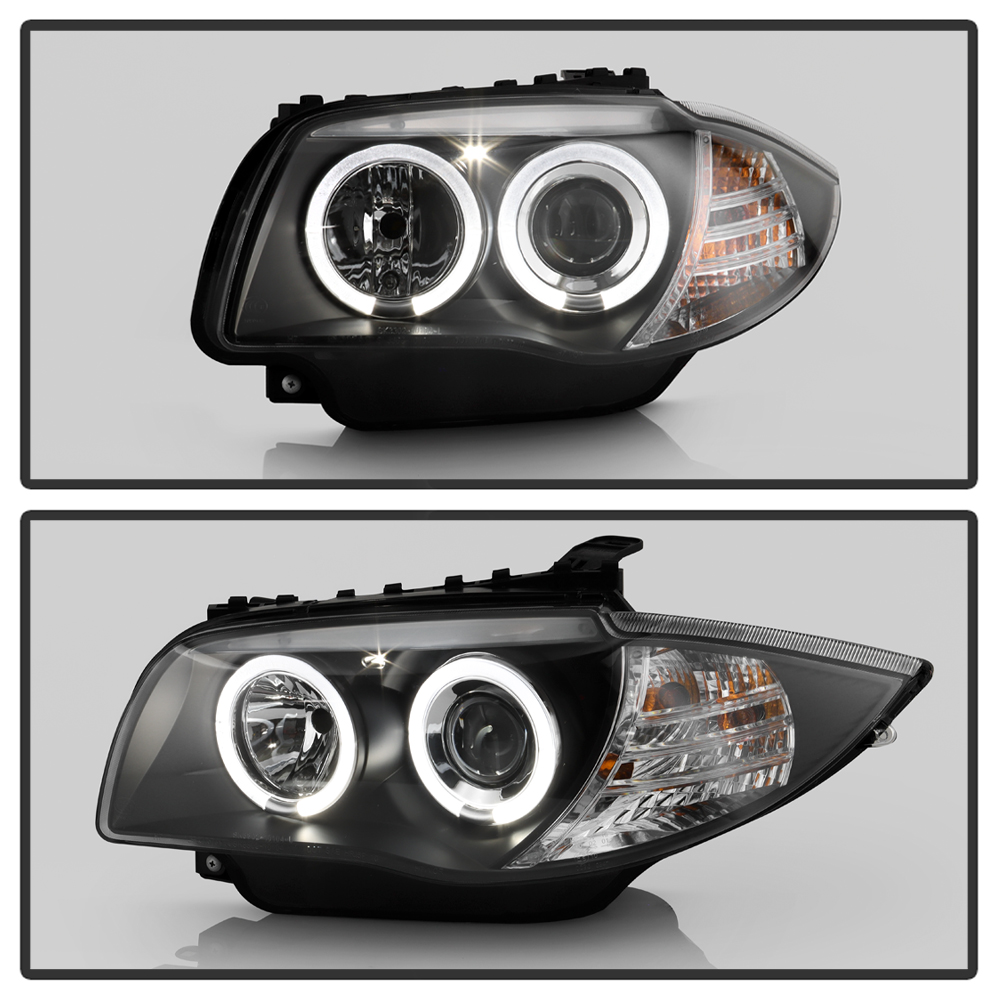 2008-2013 BMW E87 128i 135i Angel Eye Halo Projector Headlights - Black