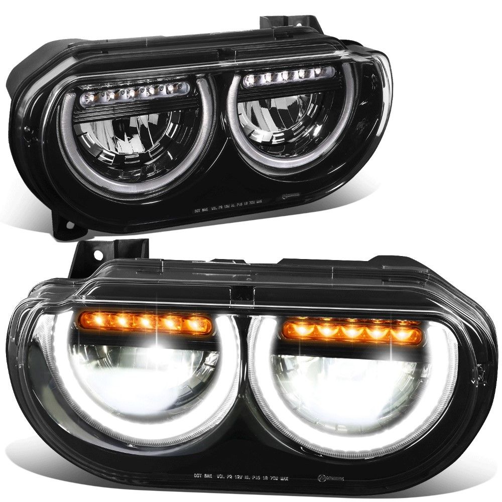20082014 Dodge Challenger Full LED Reflector Headlights w/ U Halos & LED Sequential Turn