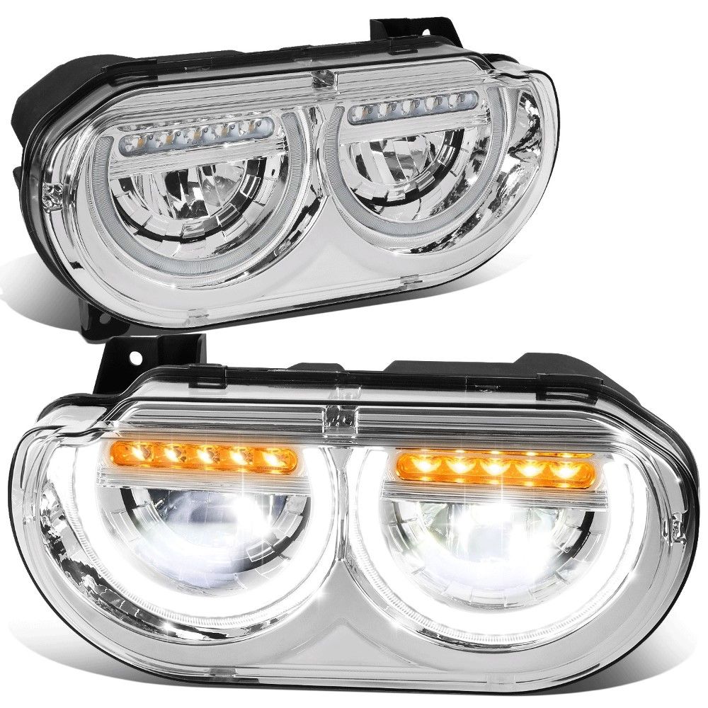 20082014 Dodge Challenger Full LED Reflector Headlights w/ U Halos & LED Sequential Turn