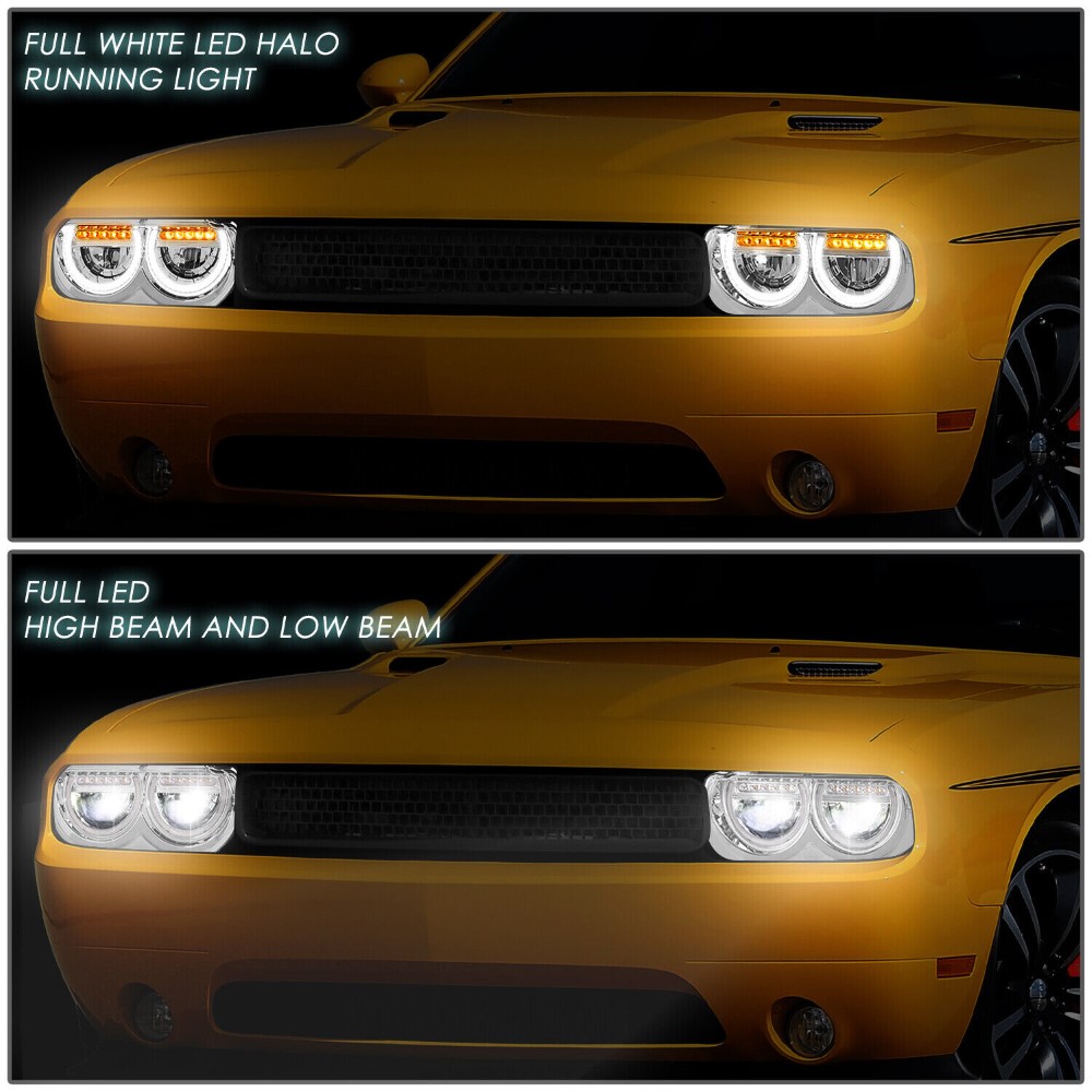20082014 Dodge Challenger Full LED Reflector Headlights w/ U Halos & LED Sequential Turn