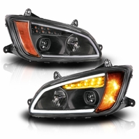 2008-2017 Kenworth T-660 Full LED Black Projector Headlights - Black Housing Clear Lens
