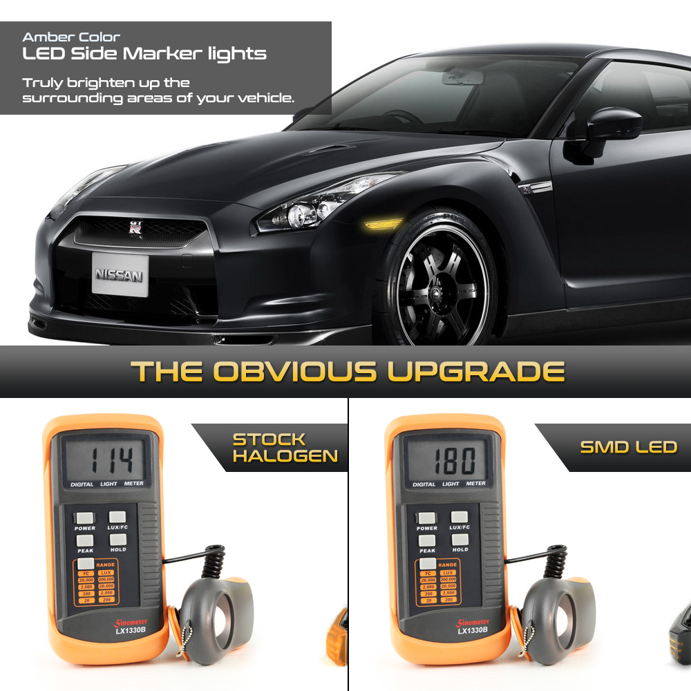 20082022 Nissan GTR R35 Amber LED Side Marker Lights Smoked Lens