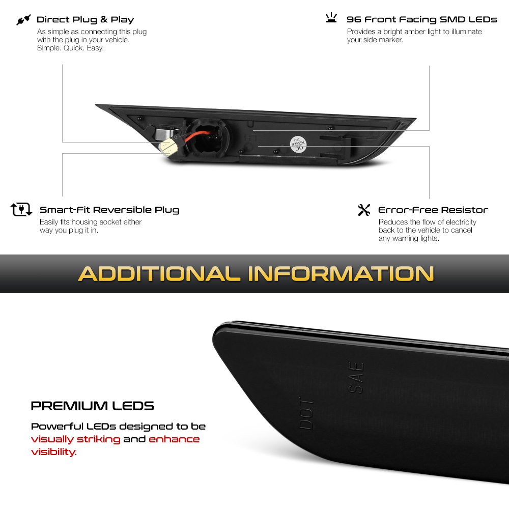 20082022 Nissan GTR R35 Amber LED Side Marker Lights Smoked Lens