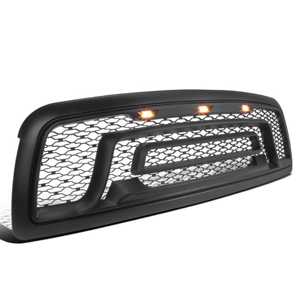 20092012 Dodge Ram 1500 Rebel Style Front Hood Grille w/ Amber LED Lights HGRAM0915BBLEDJB