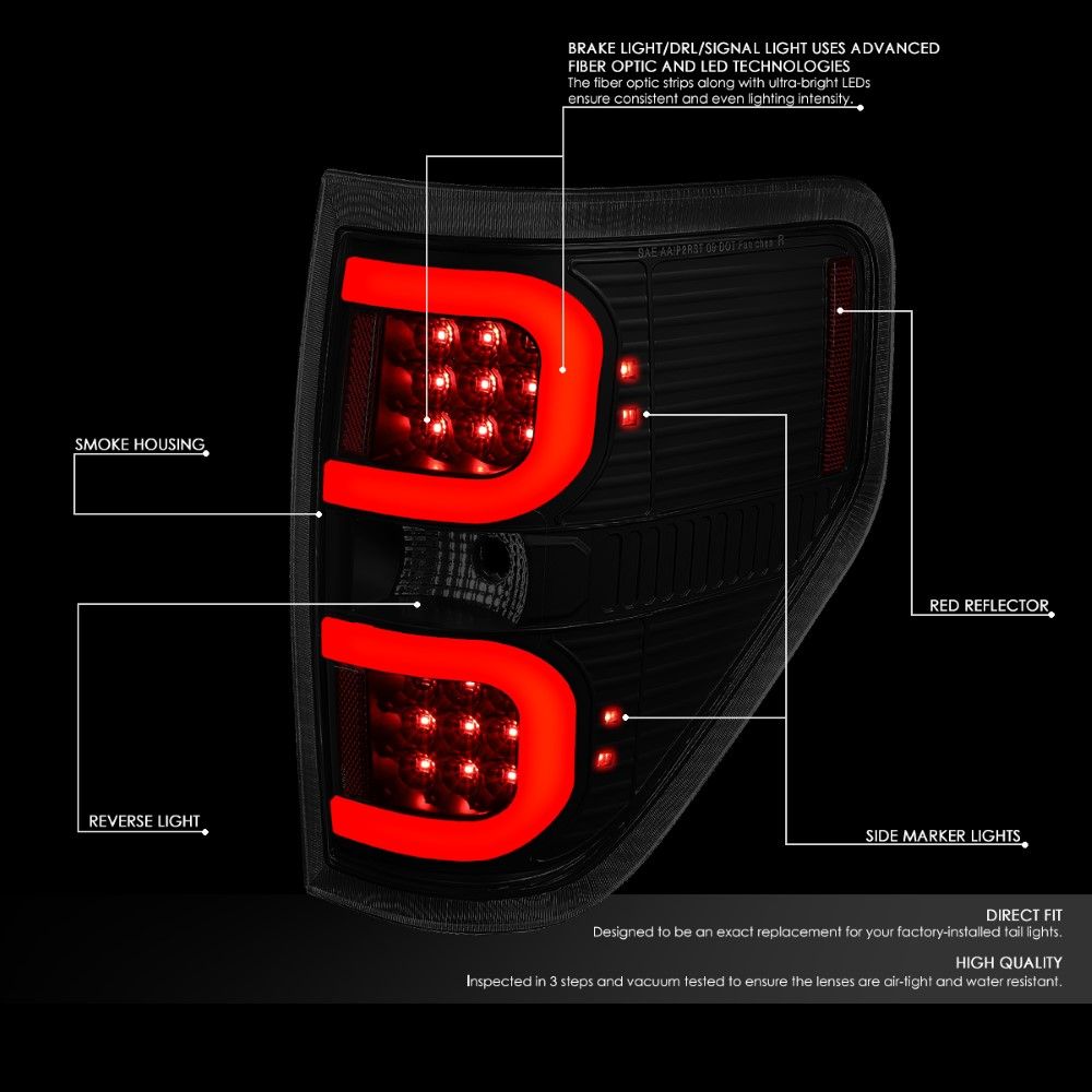 Motorparter LED Rückleuchten Set Für Ford F150 2009-2014 – Smoke, Black Housing, Inkl. LED & Resistor