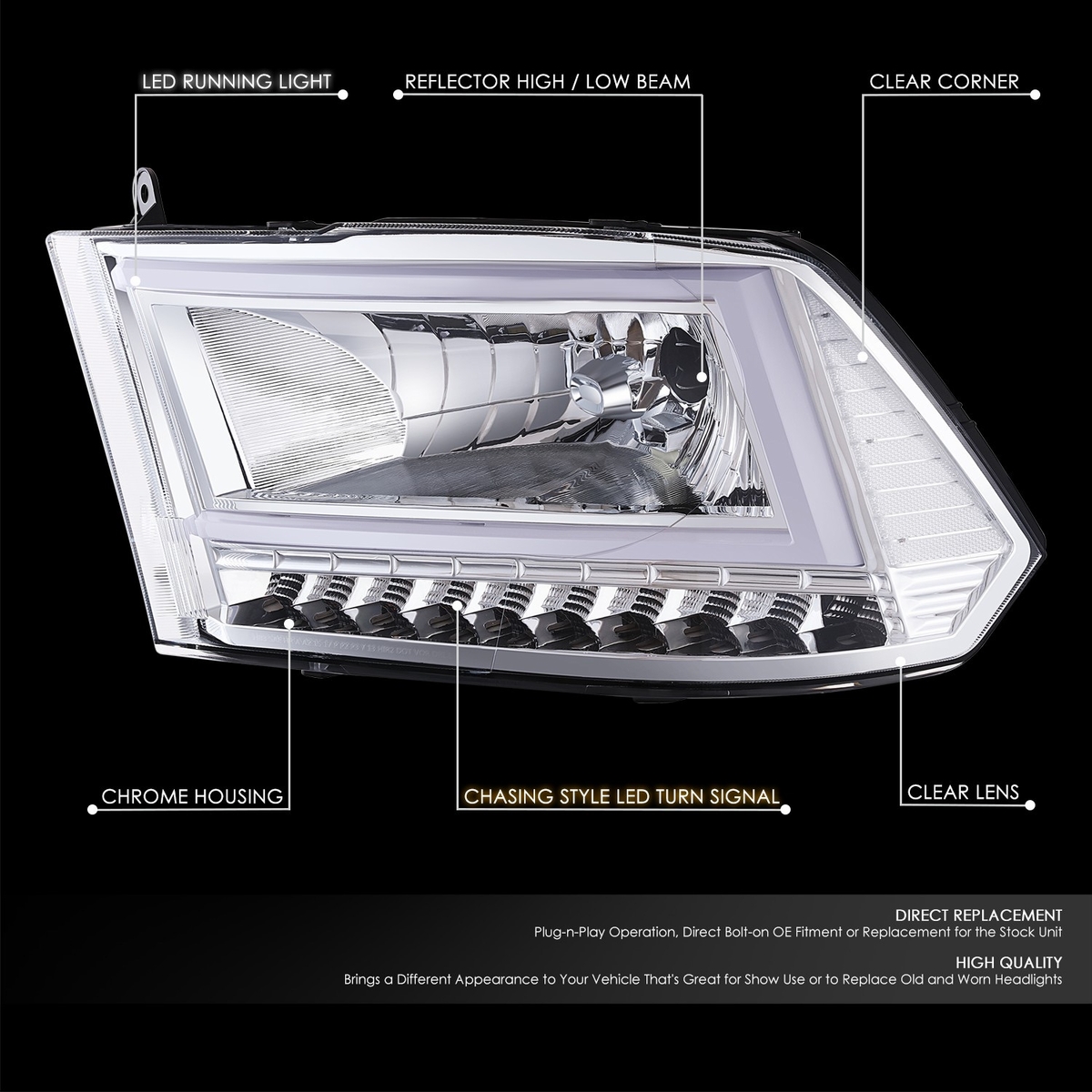 thumbnail image 2 of Chrome Clear Headlights For 2009-2018 Dodge Ram 1500 2500 3500 - Pair, LED, Advan_version 2 of 6