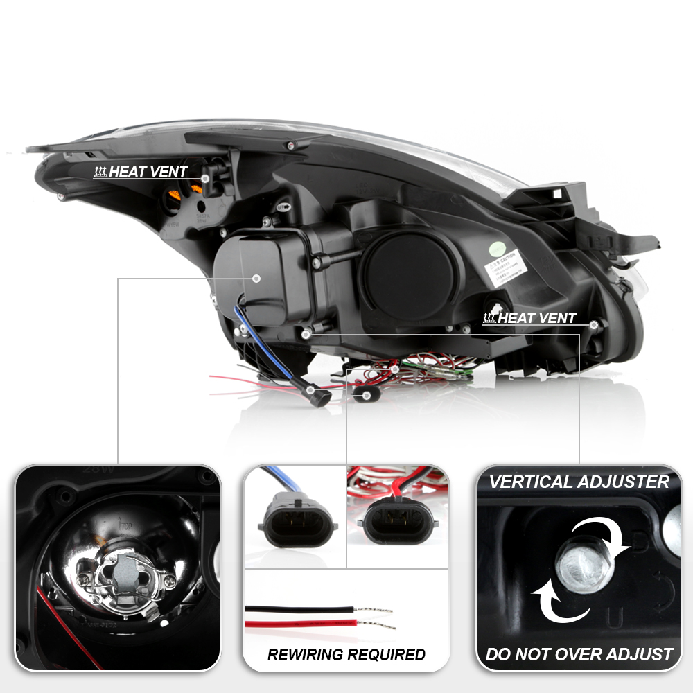 Spyder Signature Light Tube DRL Black Projector Headlights For