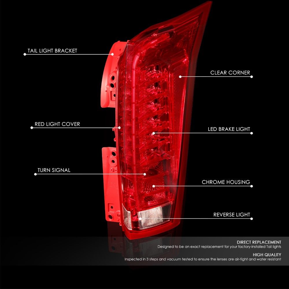 RSX Tail Lights Passenger Side Red LED Tail Light For 2010-2016 Cadillac SRX - Chrome Housing, DOT 2013 Cadillac Xts Tail Light