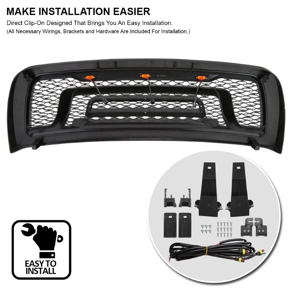 20102018 Dodge Ram 2500 3500 Rebel Style Hood Grille w/ Amber LED