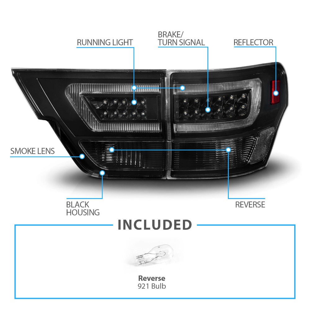 20112013 Jeep Grand Cherokee LED Optic Tube Tail Lights Black