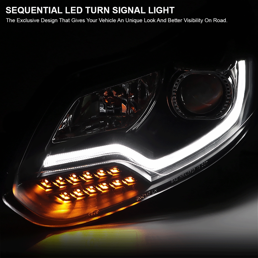 20122014 Ford Focus Projector Headlights w/ LED Light Strip