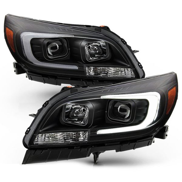 20132015 Chevy Malibu Chrome Black Halogen LED Tube Projector Headlights PROJHCM13LBBK
