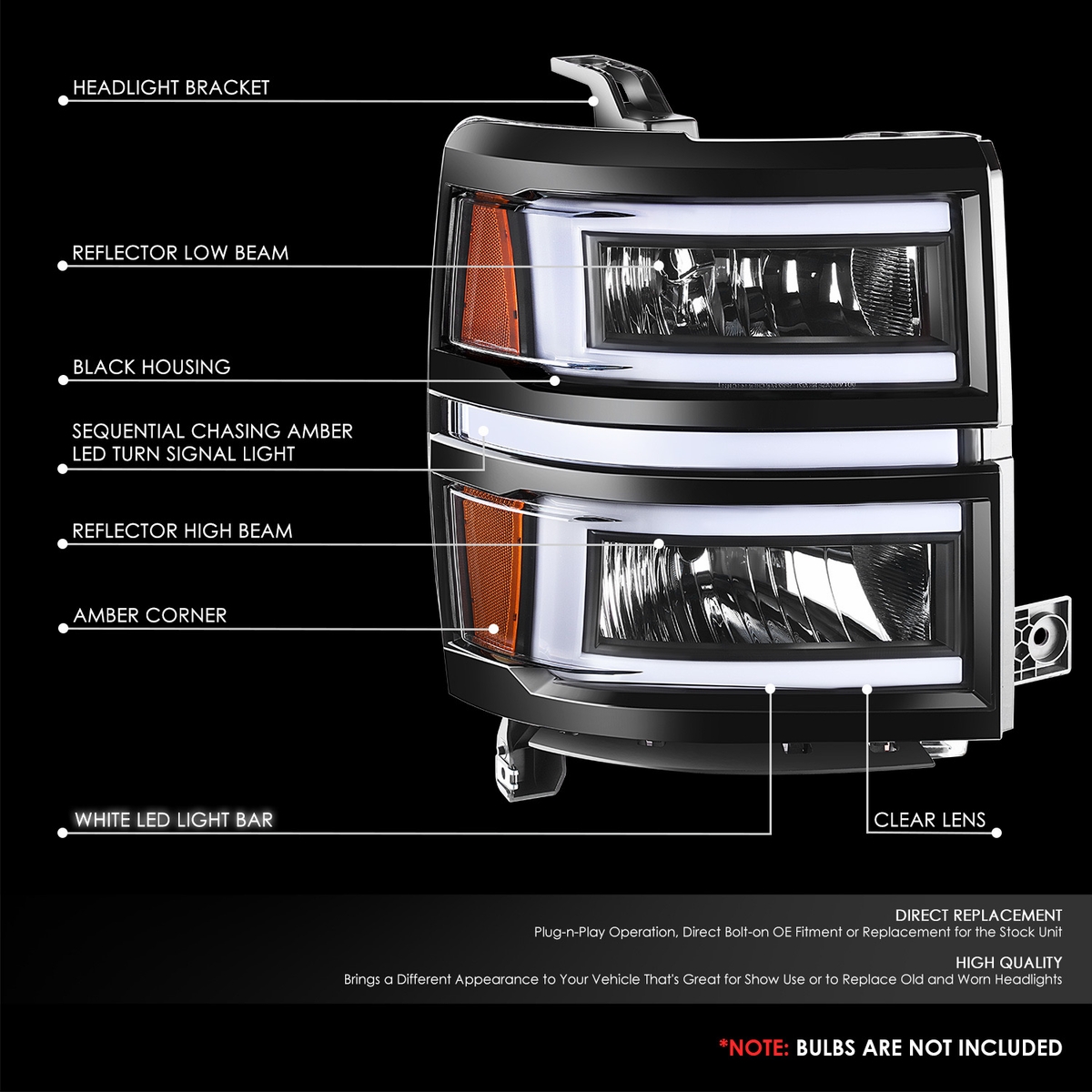 Black Projector Headlights For 2014-2015 Chevy Silverado 1500