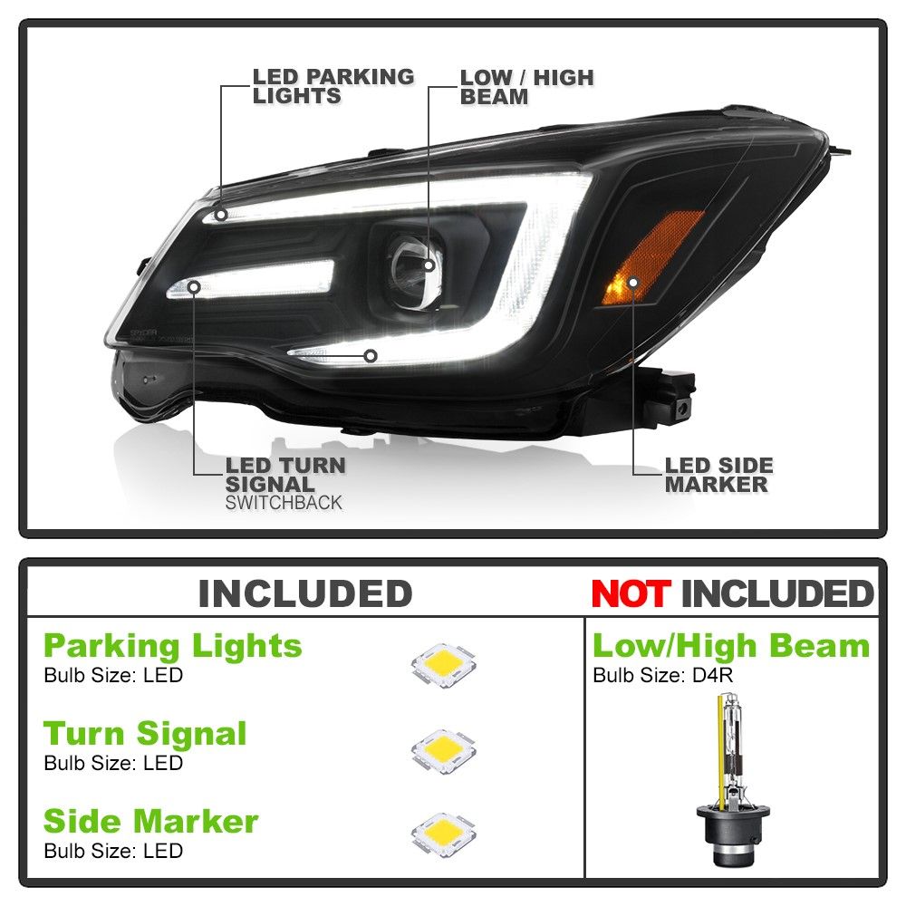 20142016 Subaru Forester HID/Xenon LED Switchback DRL Tube Projector Headlights