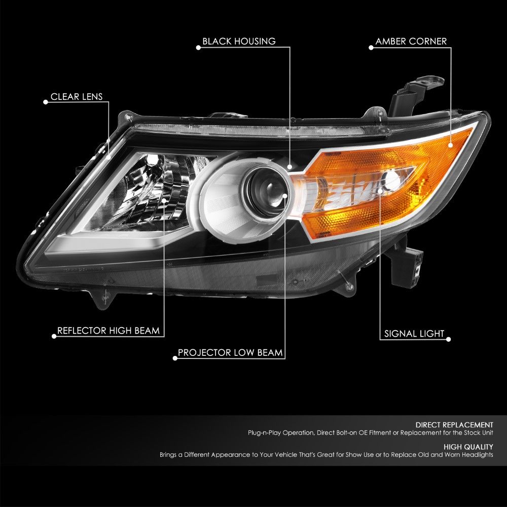 20142017 Honda Odyssey [Halogen Model] Black Housing Headlights OE Style Driver + Passenger