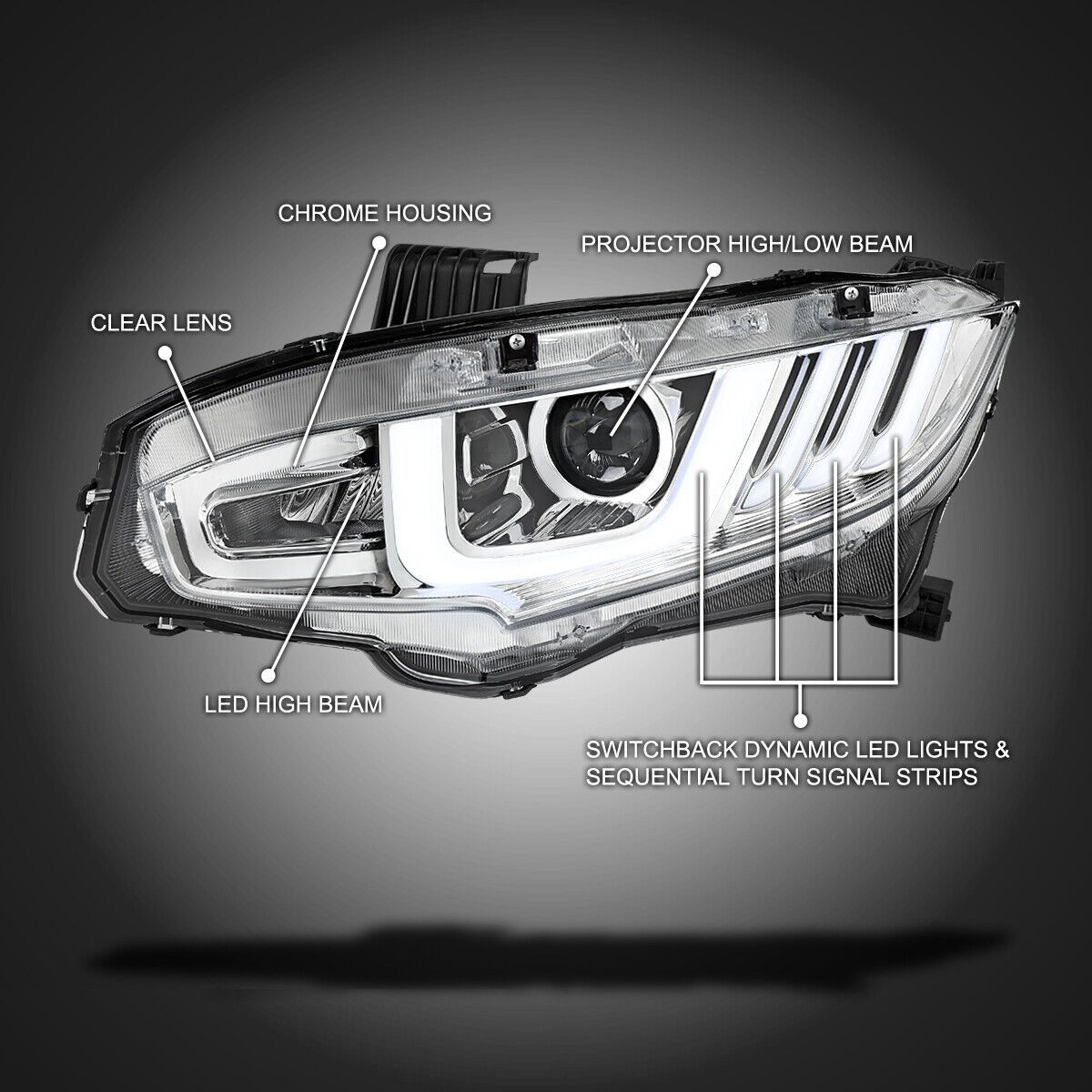Pair Of Halogen Headlight Assemblies For 2016-2021 Honda Civic - Black Housing With LED DRL