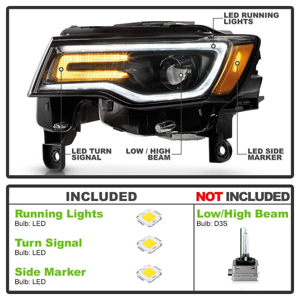 20172021 Jeep Grand Cherokee Black Housing HID/Xenon Type w/ AFS Headlight Driver Side HD