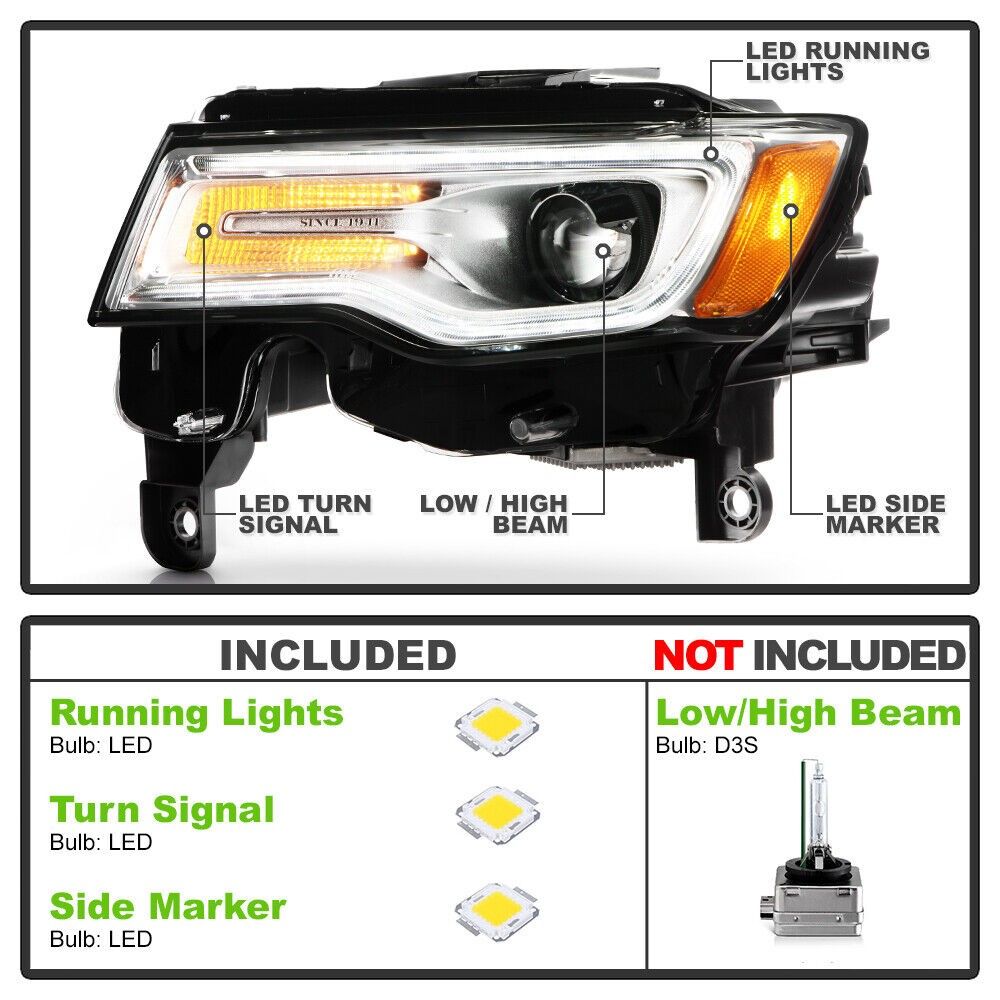 20172021 Jeep Grand Cherokee Chrome Housing HID/Xenon Type w/ AFS Headlight Driver
