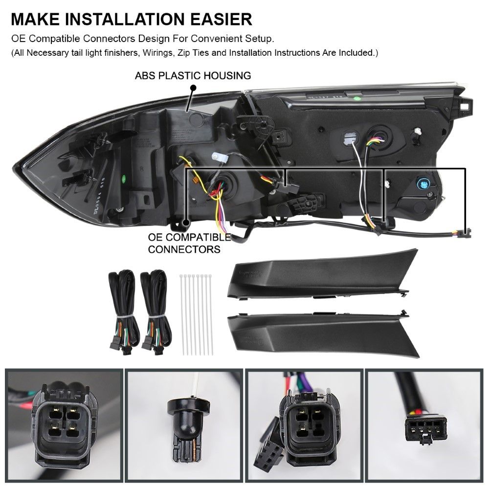 SpecD Tuning 20182022 Honda Accord 4Dr Sedan Black Tail Lights LED Sequential Signal V2 LT