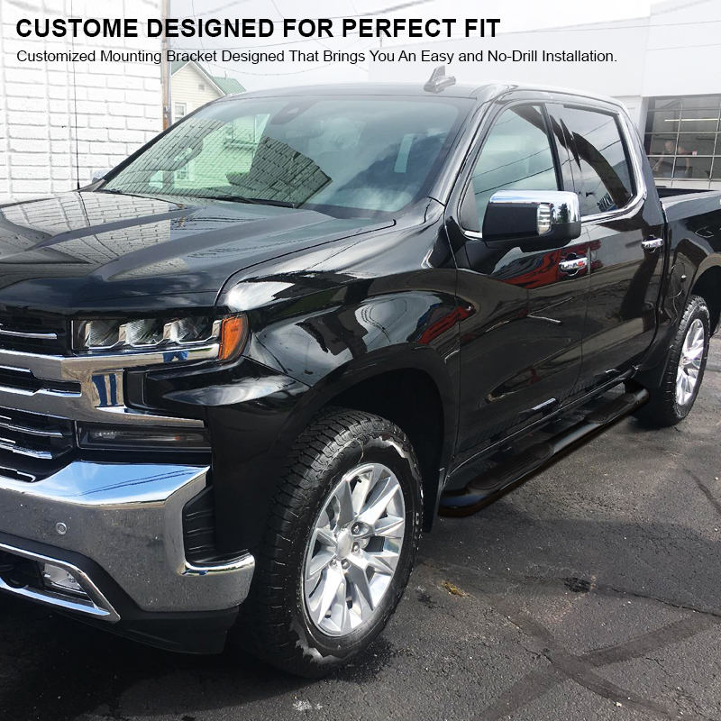 20192021 Chevy Silverado GMC Sierra 1500 Crew Cab S/S 3inch Round Black Side Step Nerf Bars