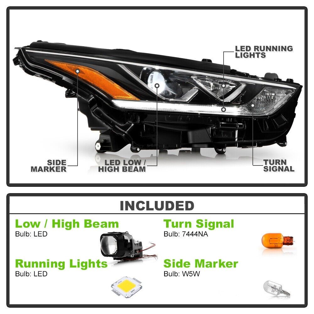 Passenger Projector Black Headlight w/ LED DRL For 2020-2024 Toyota