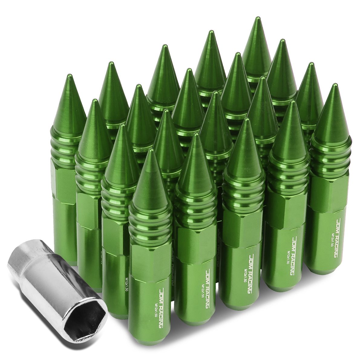 20x M12x1.5 107mm Tall 25mm OD Black Aluminum Spiked Cap Lug Nuts w