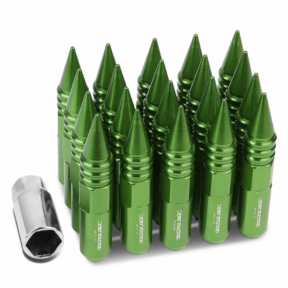 20x M12x1.5 107mm Tall 25mm OD Black Aluminum Spiked Cap Lug Nuts w