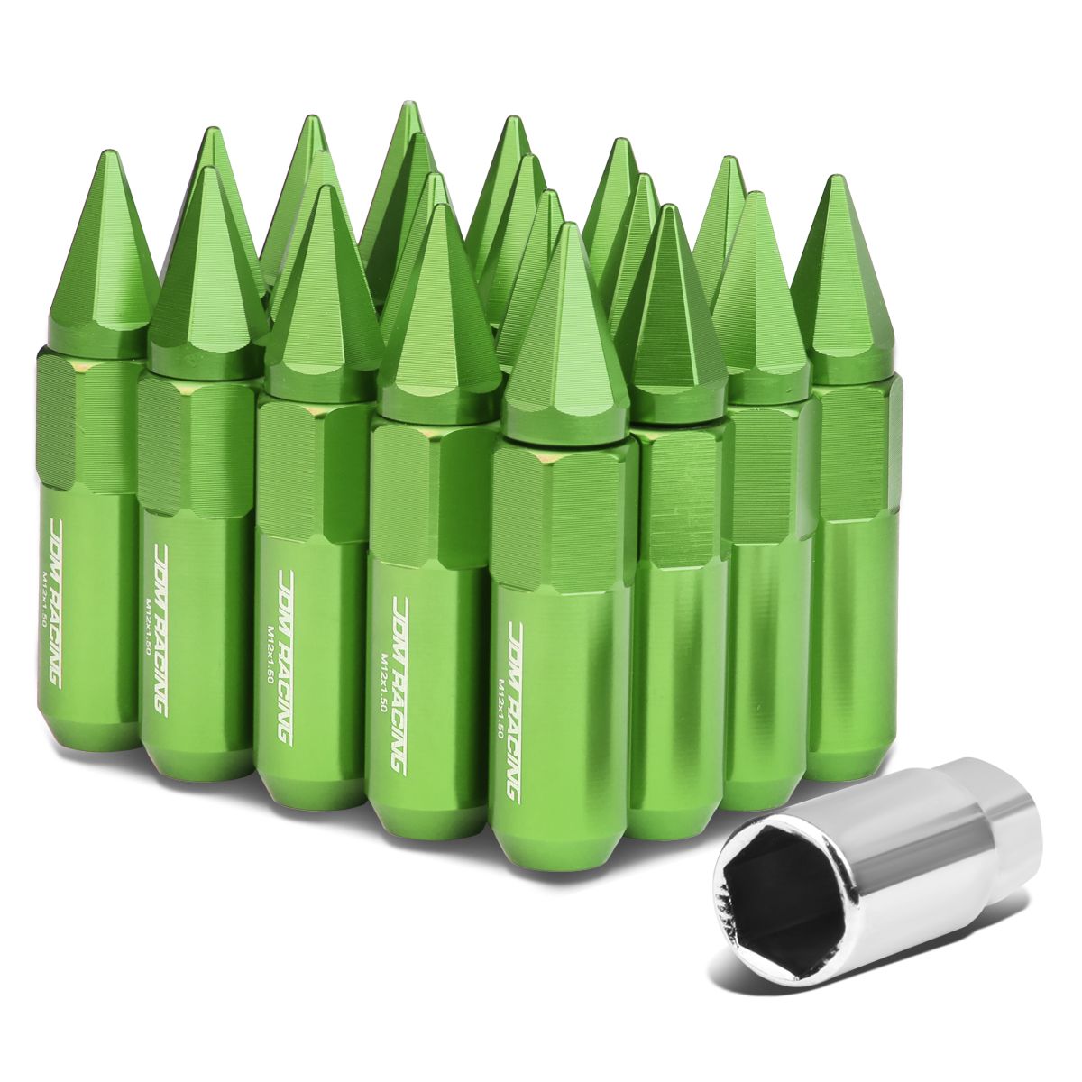20pc Gunmetal M12x1.5 Acorn Spike Lug Nuts – Open End With Round Caps, Conical Seat